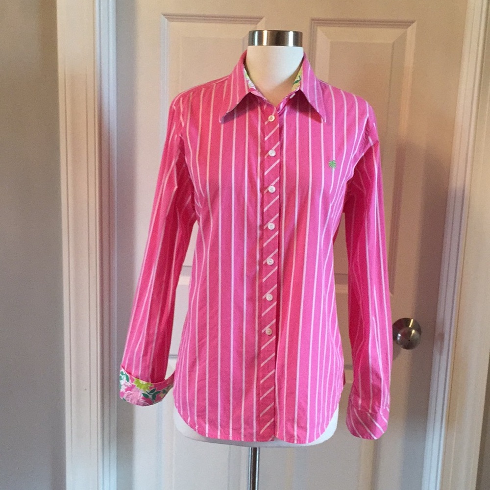 Lilly Pulitzer pink striped button down shirt